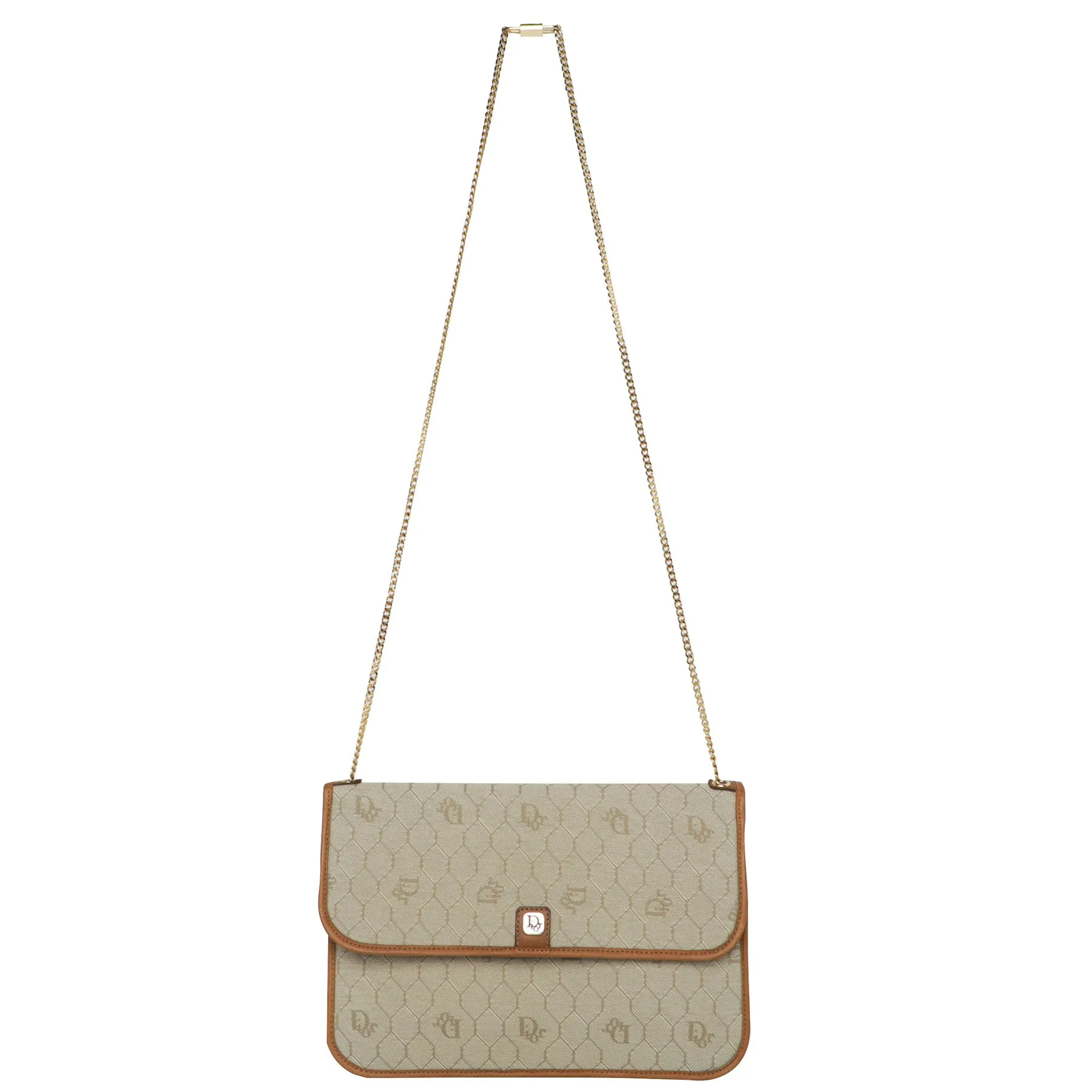 Vintage 70s Christian Dior Honeycomb Monogram Canvas Leather Bag