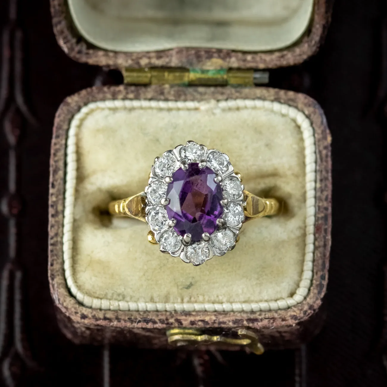 Vintage Amethyst Diamond Cluster Ring Dated 1976