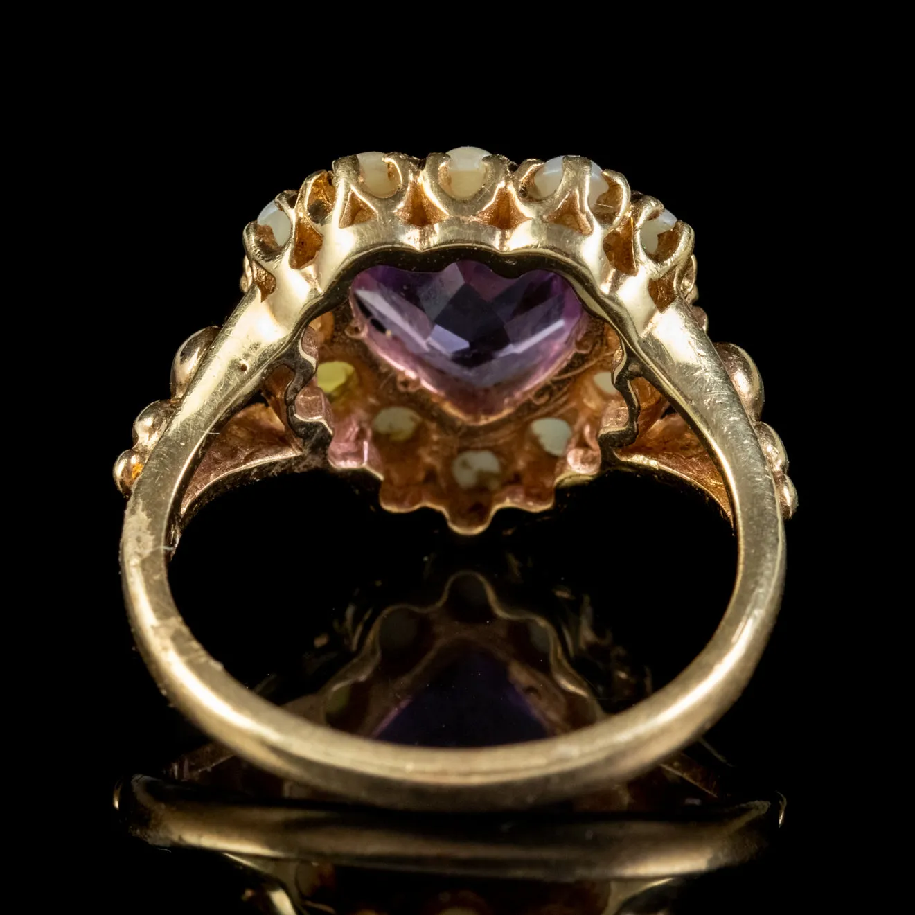Vintage Amethyst Pearl Heart Ring Dated 1960