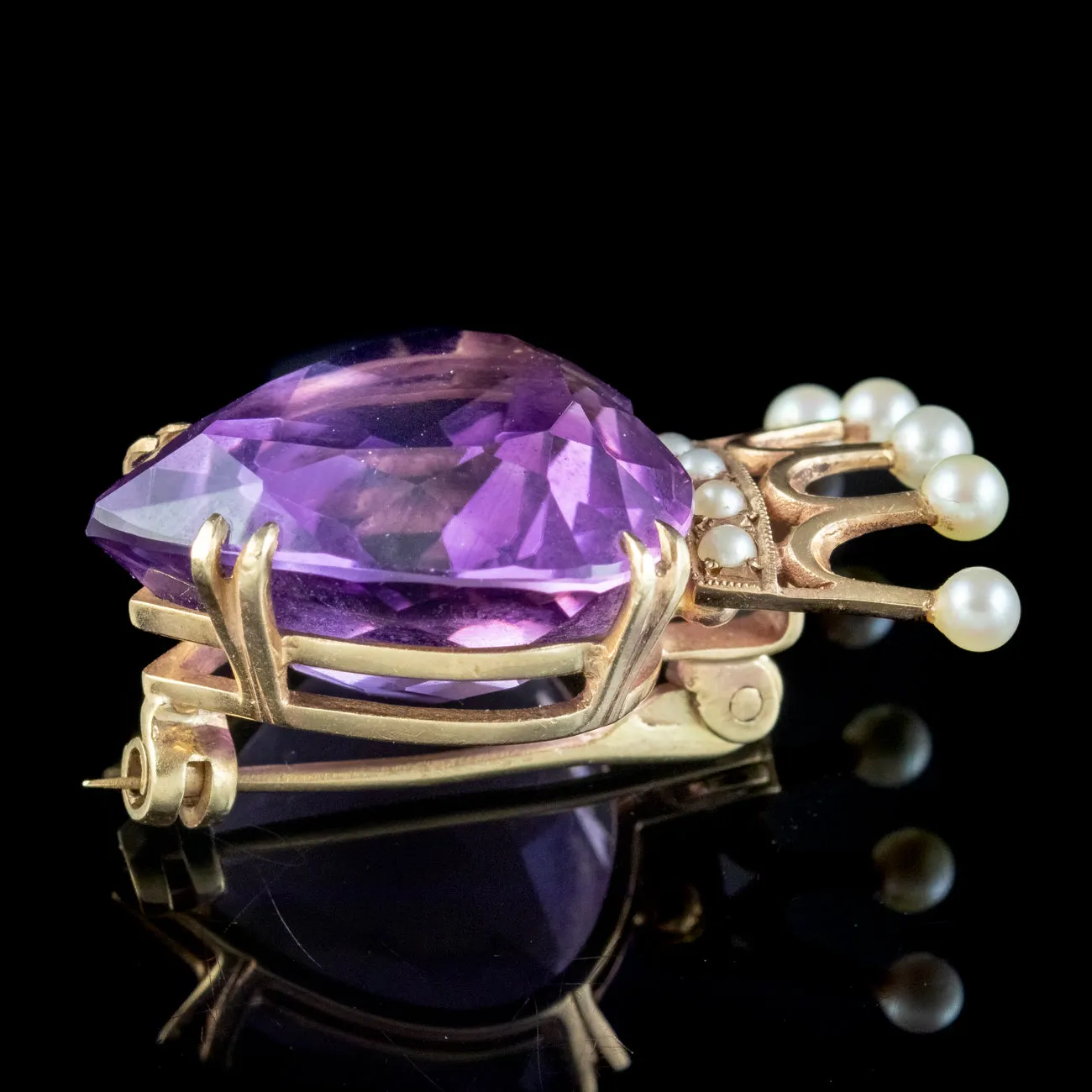 Vintage Luckenbooth Brooch 16ct Amethyst Heart Pearl Crown 9ct Gold