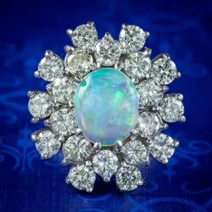 Vintage Opal Diamond Cluster Ring 3ct Opal Circa 1950