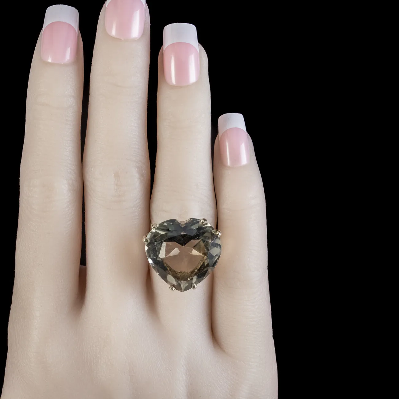 Vintage Smokey Quartz Heart Cocktail Ring 20ct Quartz