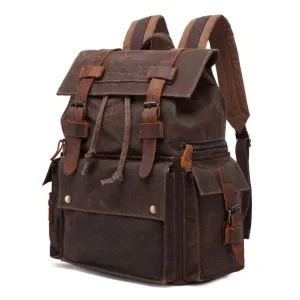Waterproof Waxed Canvas With Leather Strap Backpack