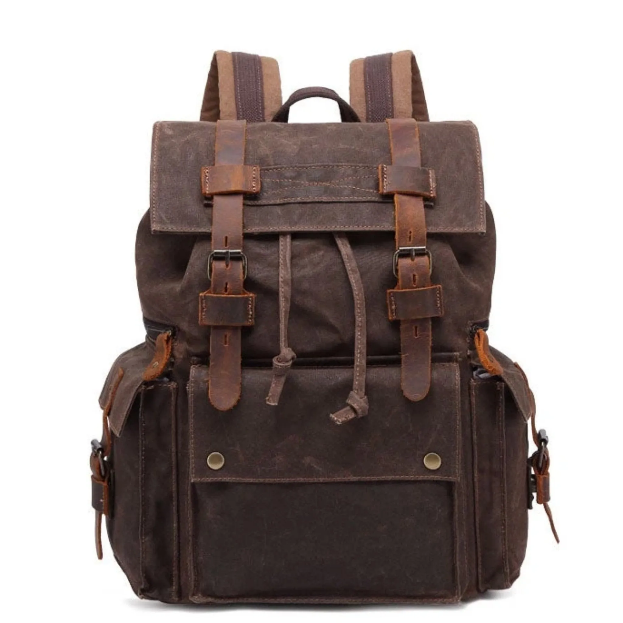 Waterproof Waxed Canvas With Leather Strap Backpack