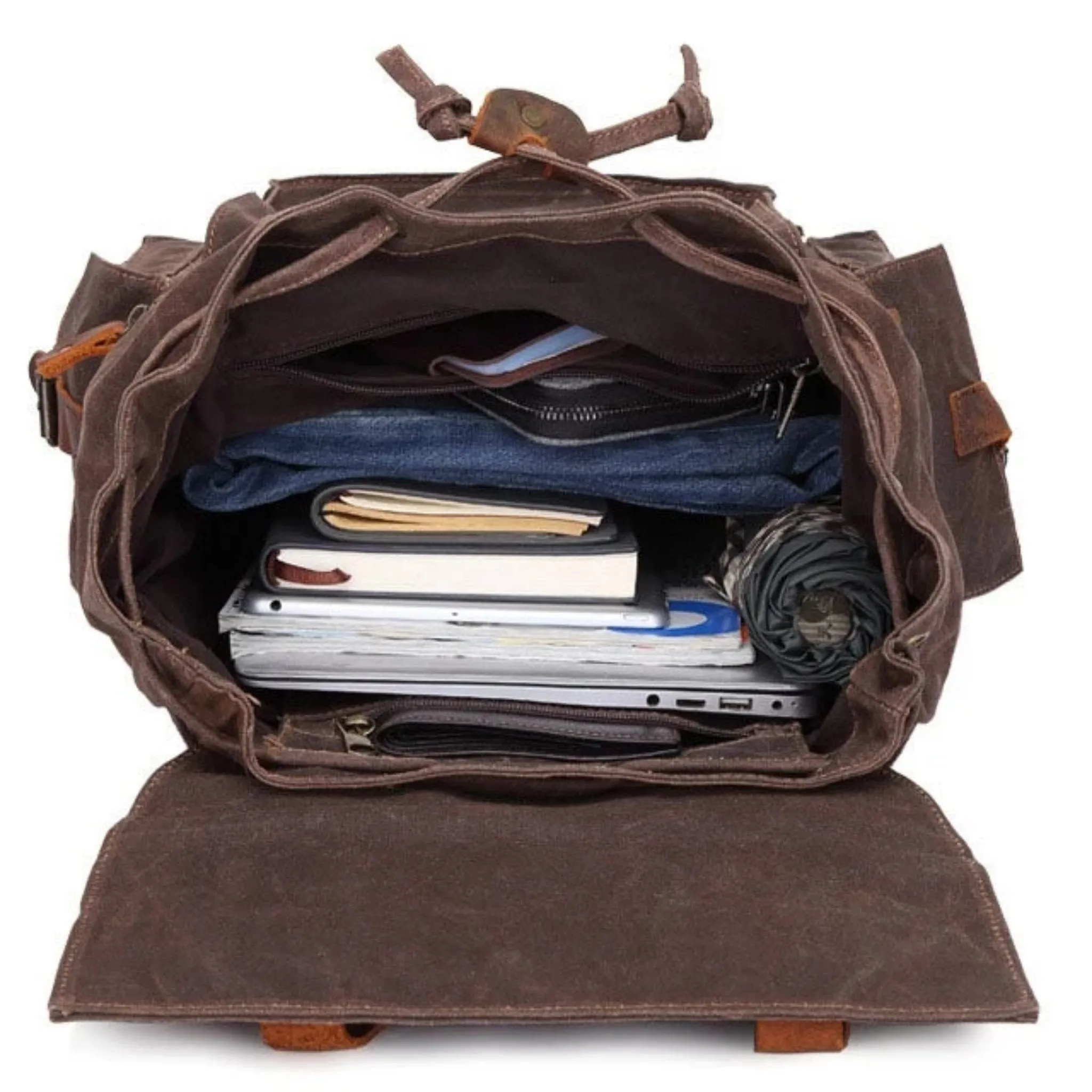 Waterproof Waxed Canvas With Leather Strap Backpack
