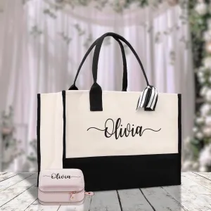 Wedding Custom Name Cotton Canvas Tote Bag Personalized Wedding Bag Bridal Shower Gift Honeymoon Gift Customized Wedding Gift Bridesmaid Gif