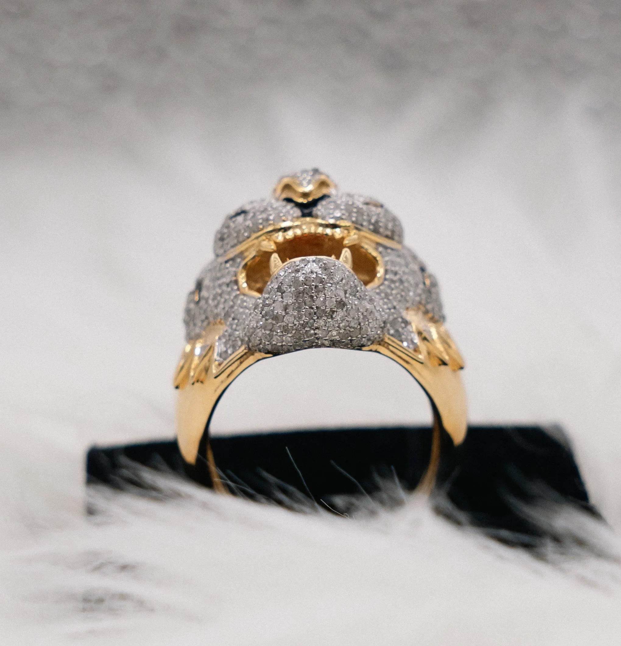 White Tiger Ring 10K Yellow Gold With Diamonds 2,83ct / 16.7gr / Size 10