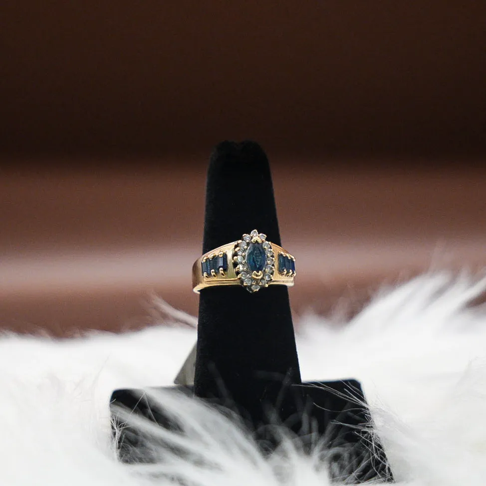 Women Ring 10K Yellow Gold With Diamonds-Sapphire / 4.5gr / Size 6