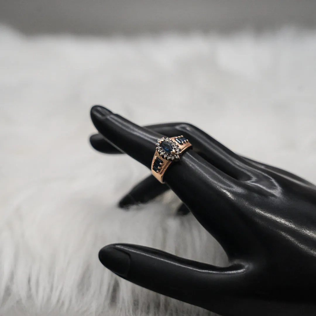Women Ring 10K Yellow Gold With Diamonds-Sapphire / 4.5gr / Size 6