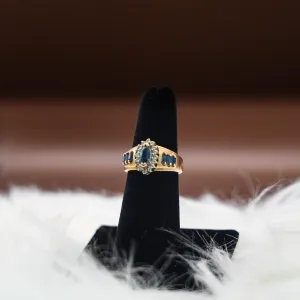 Women Ring 10K Yellow Gold With Diamonds-Sapphire / 4.5gr / Size 6