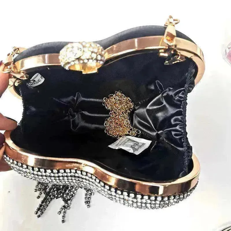 Women's Tassel Heart Shape Inlaid Diamond Handbag