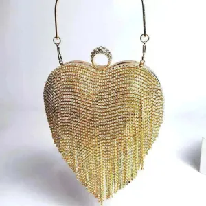 Women's Tassel Heart Shape Inlaid Diamond Handbag