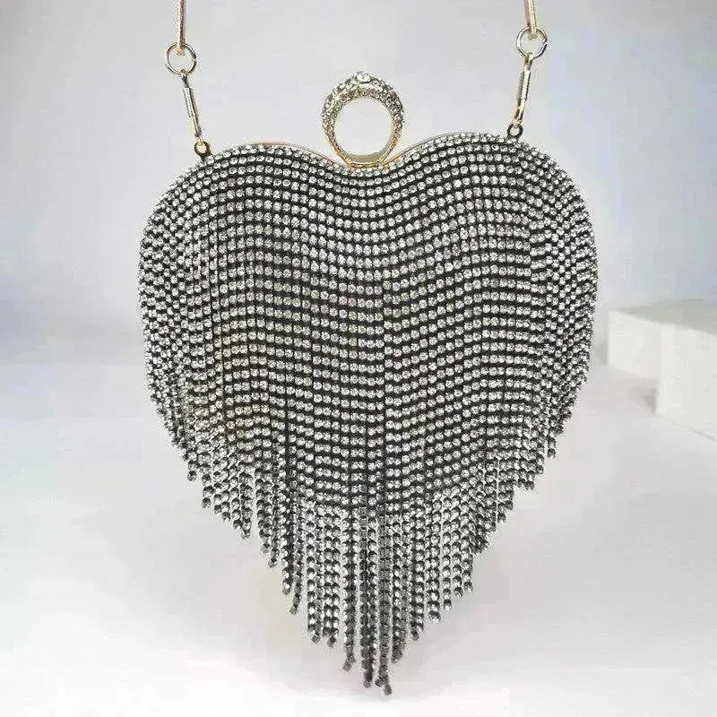 Women's Tassel Heart Shape Inlaid Diamond Handbag