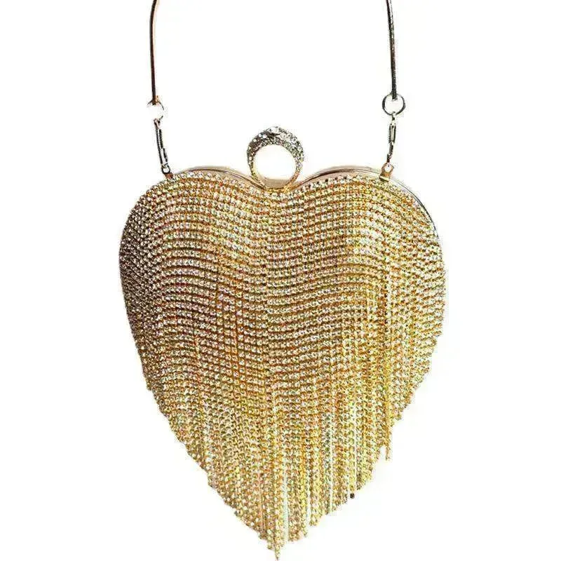 Women's Tassel Heart Shape Inlaid Diamond Handbag