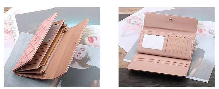 Womens Wallets Purses Plaid PU Leather Long Wallet Hasp Phone Bag Money Coin Pocket Card Holder Female Wallet Purse