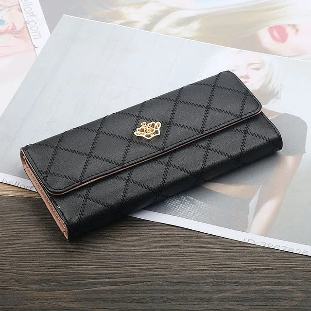 Womens Wallets Purses Plaid PU Leather Long Wallet Hasp Phone Bag Money Coin Pocket Card Holder Female Wallet Purse