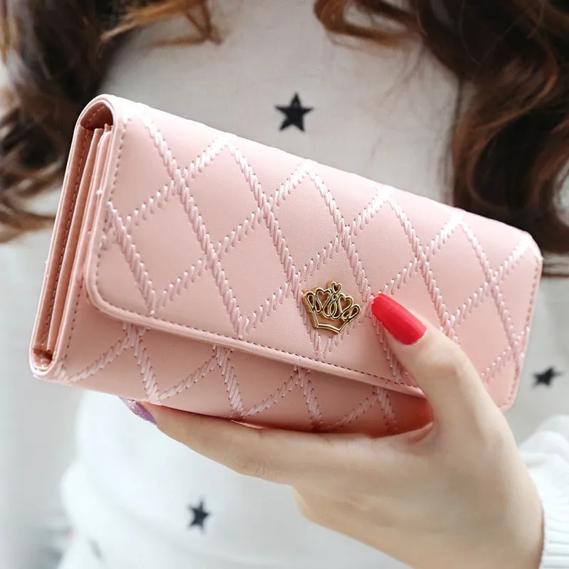 Womens Wallets Purses Plaid PU Leather Long Wallet Hasp Phone Bag Money Coin Pocket Card Holder Female Wallet Purse