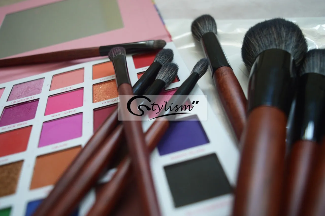 Wooden Handle Synthetic Brush Set (12 piece collection with bag)