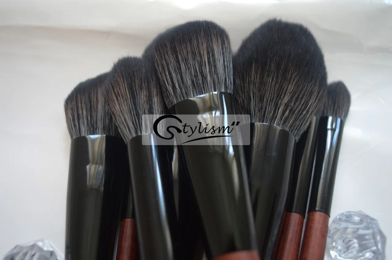 Wooden Handle Synthetic Brush Set (12 piece collection with bag)