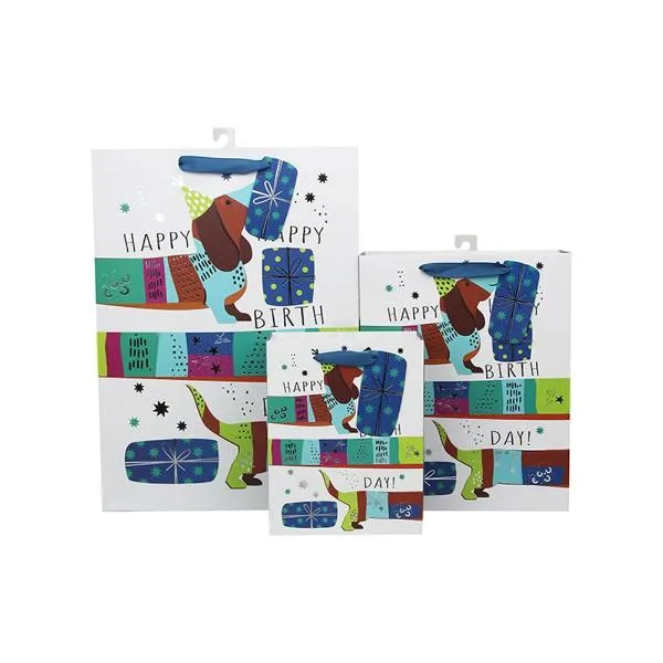 X Large Dachshund Hot Stamp Happy Birthday Gift Bag - 130cm x 42cm x 12cm