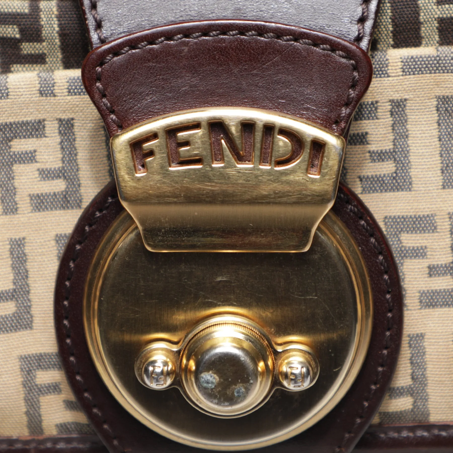Y2K Fendi Zucchino Zucca FF Logo Leather Shoulder Bag