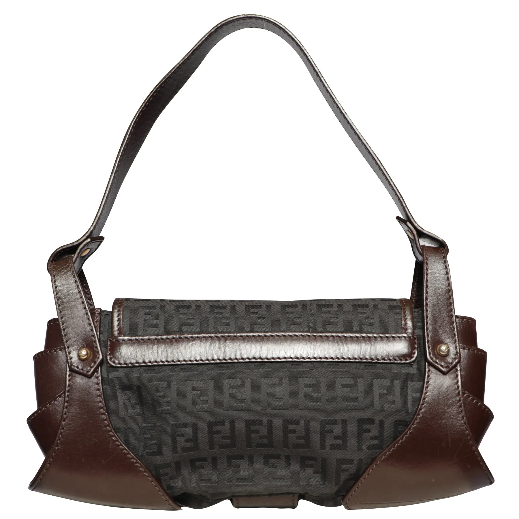 Y2K Fendi Zucchino Zucca FF Logo Leather Shoulder Bag