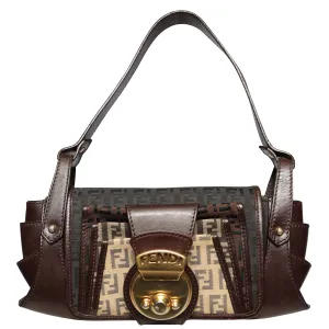 Y2K Fendi Zucchino Zucca FF Logo Leather Shoulder Bag