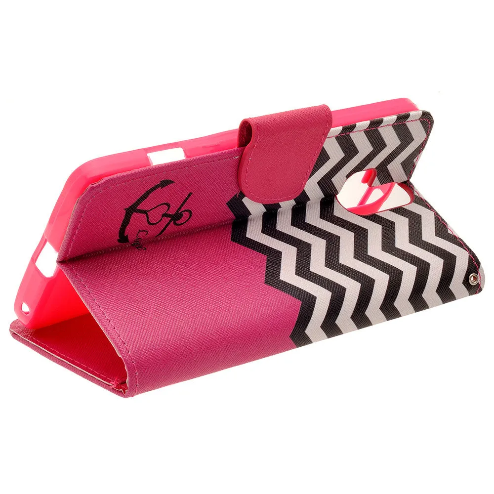 ZTE Axon Pro Case, Wrist Strap Magnetic Fold[Kickstand] Pu Leather Wallet Case with ID & Credit Card Slots for ZTE Axon Pro - Hot Pink Anchor