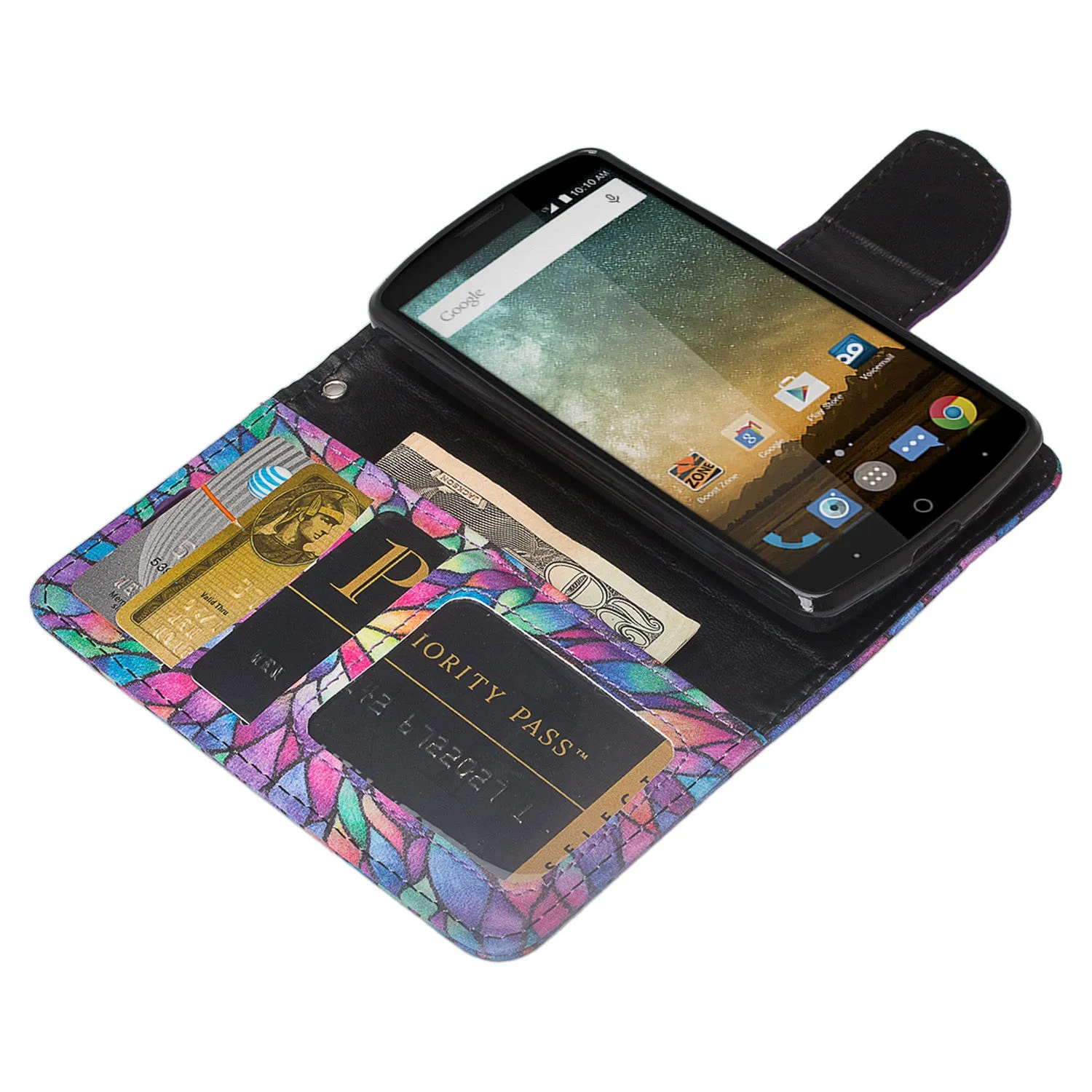 ZTE Ultra Case | ZTE Quest | ZTE Uhura Case, Wrist Strap Magnetic Flip Fold[Kickstand] Pu Leather Wallet Case with ID & Credit Card Slots for ZTE Ultra/Quest/Uhura - Rainbow Flower