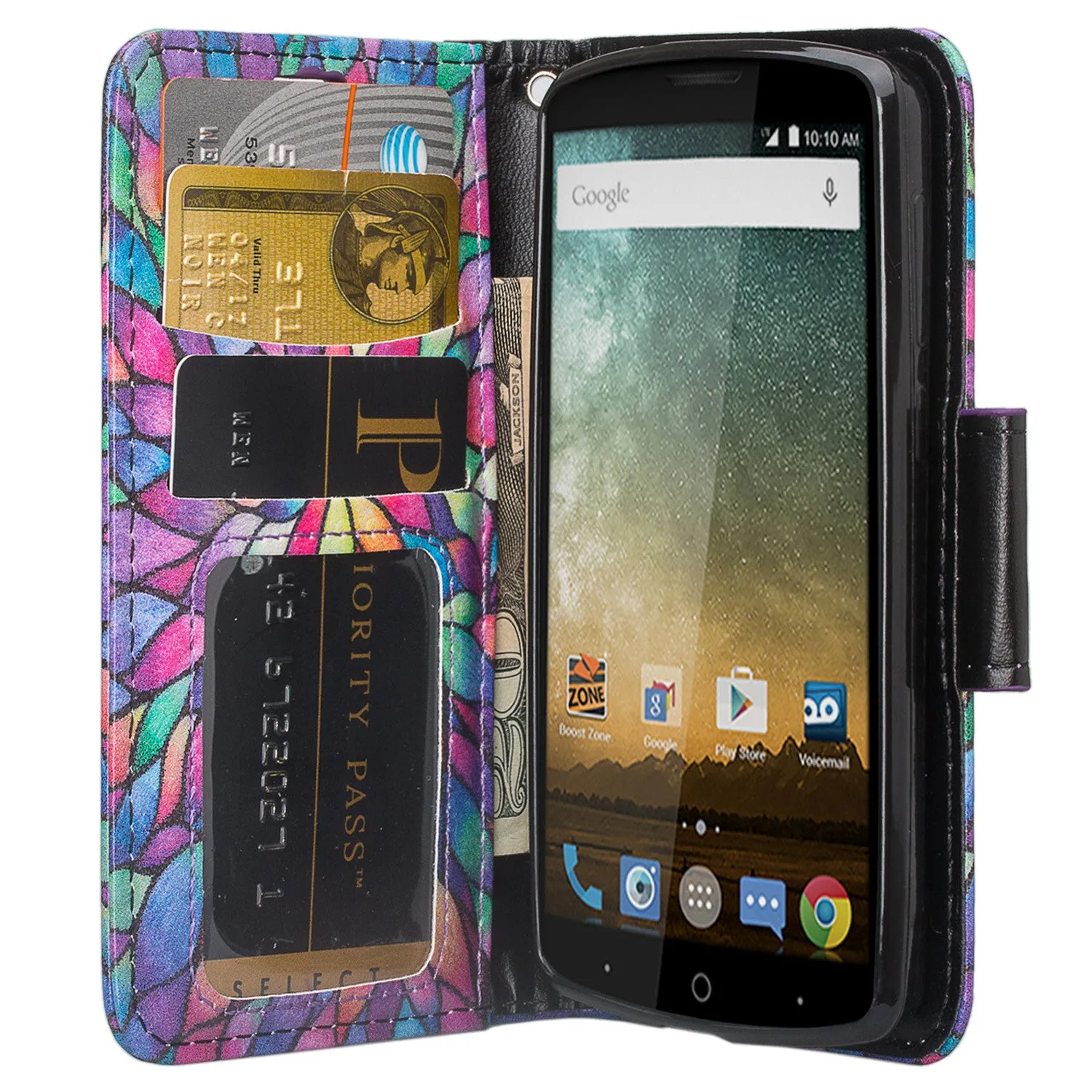 ZTE Ultra Case | ZTE Quest | ZTE Uhura Case, Wrist Strap Magnetic Flip Fold[Kickstand] Pu Leather Wallet Case with ID & Credit Card Slots for ZTE Ultra/Quest/Uhura - Rainbow Flower