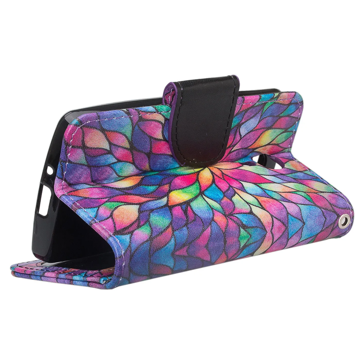 ZTE Ultra Case | ZTE Quest | ZTE Uhura Case, Wrist Strap Magnetic Flip Fold[Kickstand] Pu Leather Wallet Case with ID & Credit Card Slots for ZTE Ultra/Quest/Uhura - Rainbow Flower