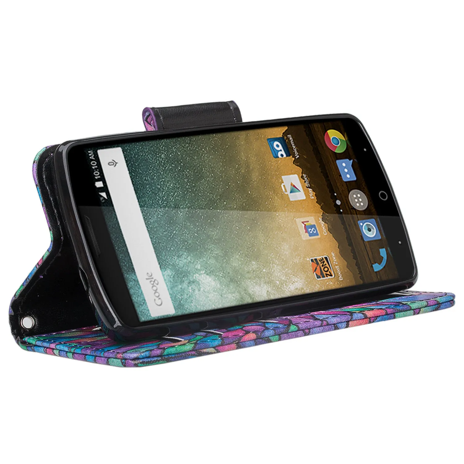 ZTE Ultra Case | ZTE Quest | ZTE Uhura Case, Wrist Strap Magnetic Flip Fold[Kickstand] Pu Leather Wallet Case with ID & Credit Card Slots for ZTE Ultra/Quest/Uhura - Rainbow Flower